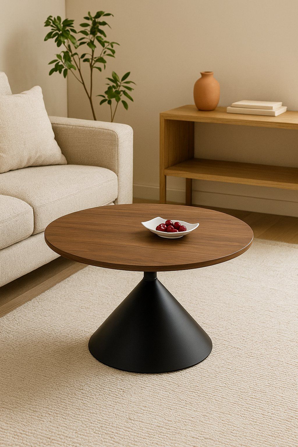 EFURN-Oak Edge Round Coffee Table Black