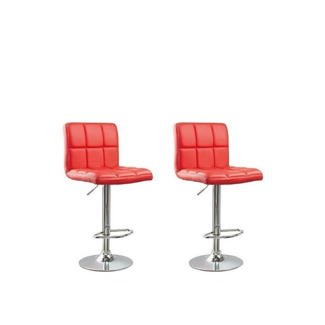 Red Faux Leather High Back Barstools with gear lift and Swivel function-Set of 2