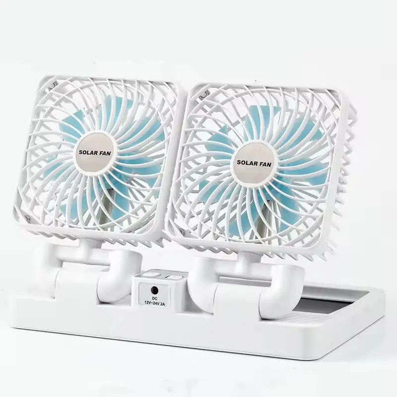 SOLAR FAN 35*28CM - DOUBLE HEAD RECHARGEABLE