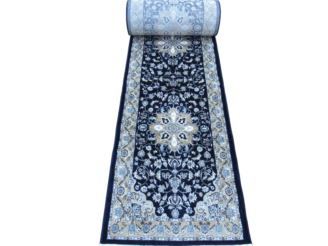 BK Carpets & Rugs - Persian Inspired Medallion Style Indoor Runner - 80cm x 8m - Blue - Beige