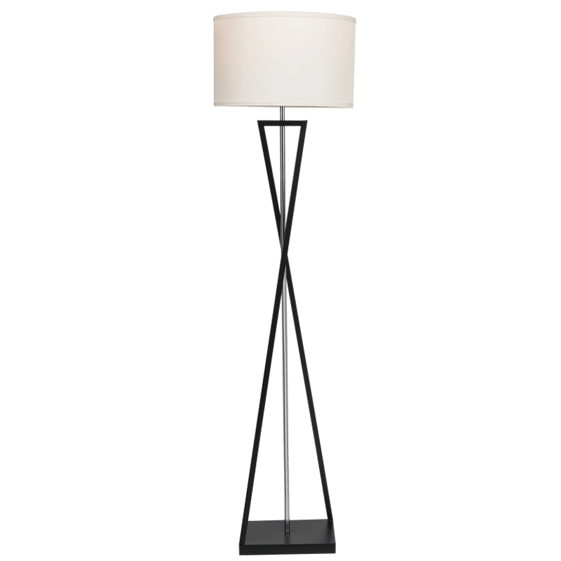 Metal Floor Lamp with Polished Chrome Centre Rod with Beige Fabric Shade