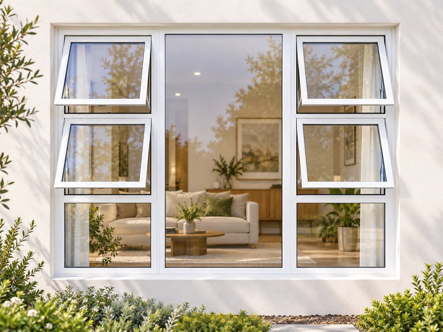 Kenzo Premium Top-Hung Aluminium Window - White, 2100 1800 mm, Four Openers with Fixed Centre and Lower Panes, Clear Glass