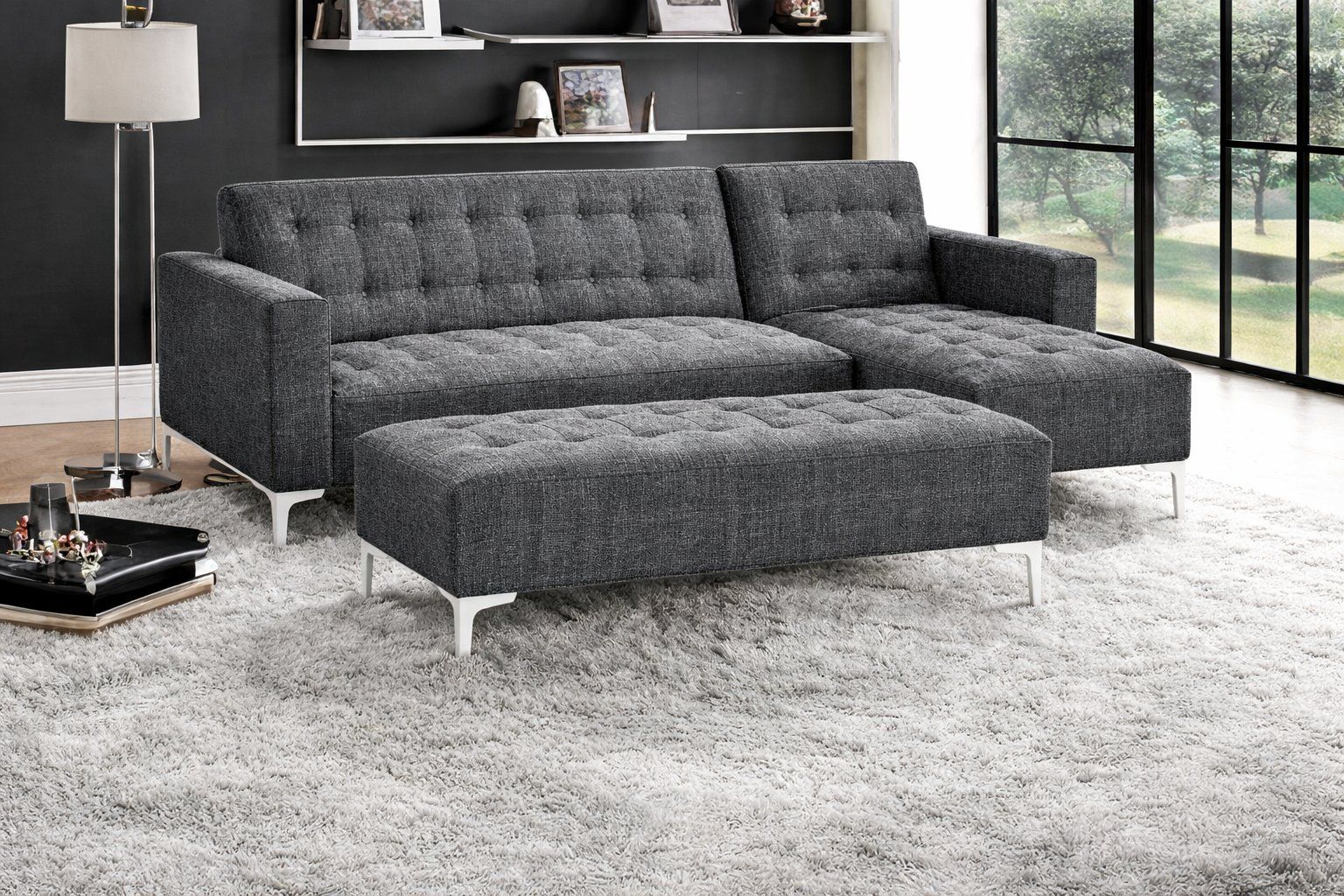 IG Furn- Lily fabric Corner Sleeper Couch Charcoal