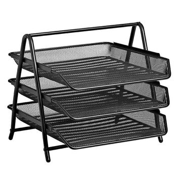 Wire Mesh 3-Tier Letter Tray - Black