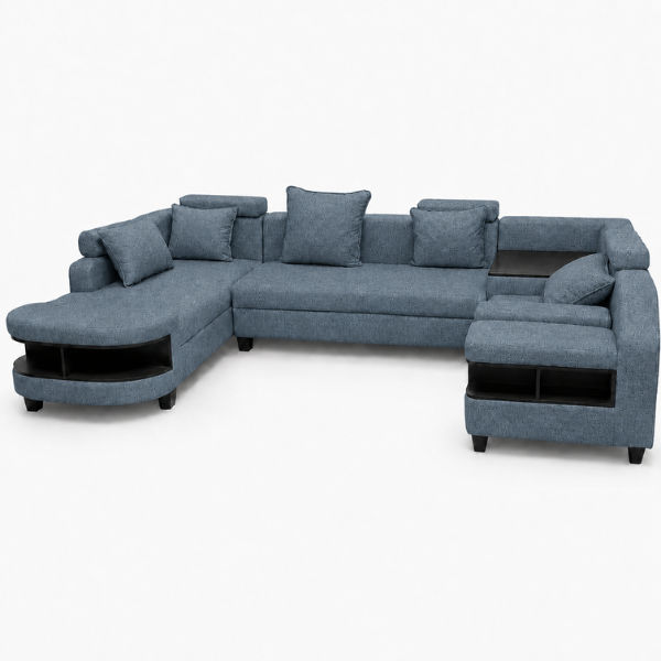 Clarence U Shape Sectional Corner Sofa-Chenille Fabric Blue