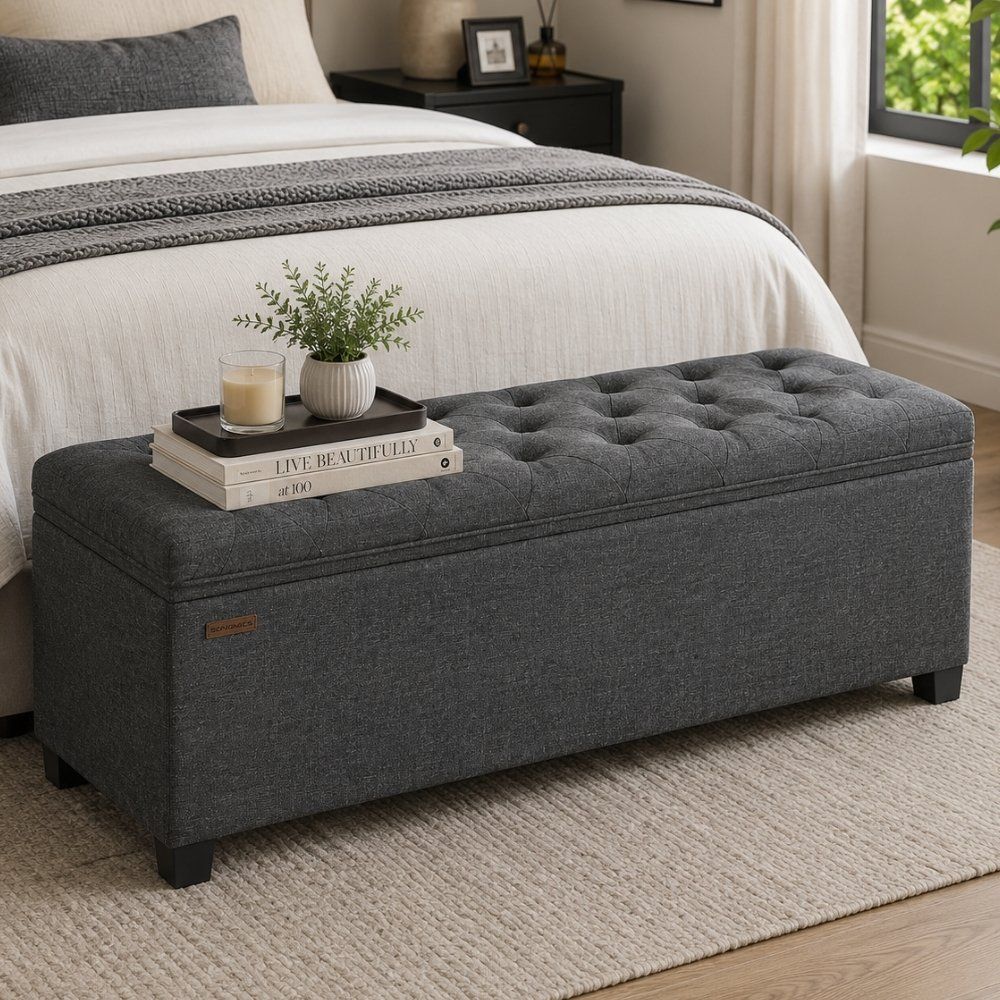 Songmics Storage Chest Ottoman Sofa Bench, Dark Grey