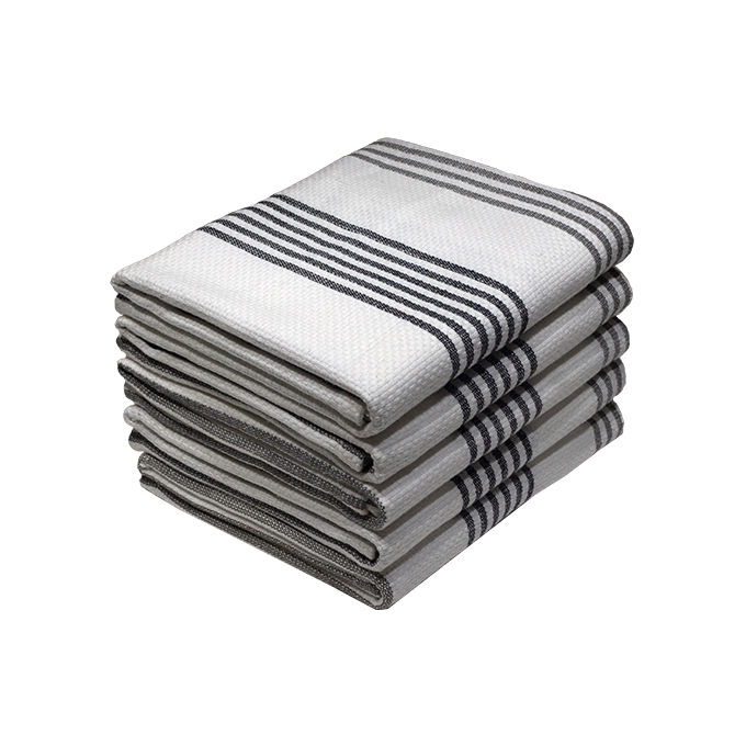 Multipurpose, Easy Fit, Absorbent Kitchen Towel - Design 2087 - 045x070cms - (05 Pc Pack) - Stripes - Steel Gray