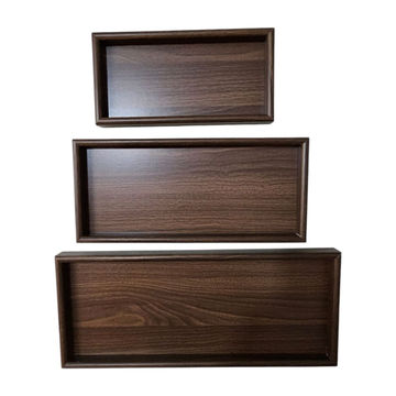 Wood Tray Set - 3 Rectangular Trays for Tea, Desserts, and Display - Walnut