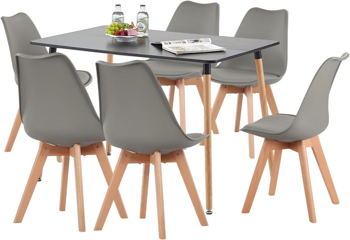 Dining Set- Table( 1.2M) and 6 Padded Chairs- Black/Grey