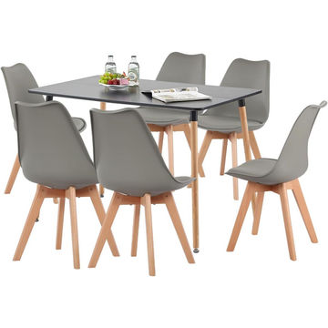 Dining Set- Table( 1.2M) and 6 Padded Chairs- Black/Grey
