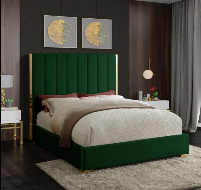 Harper Sleigh Bed Queen -Green