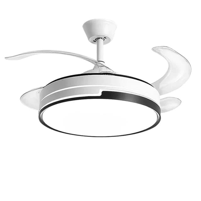 White Retractable Ceiling Fan with Led Light and Remote - EMS