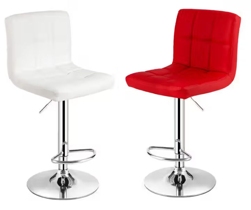 Set of 2 Modern L-Shaped PU Leather Bar Stools – Adjustable Height & 360 Swivel- Red and White