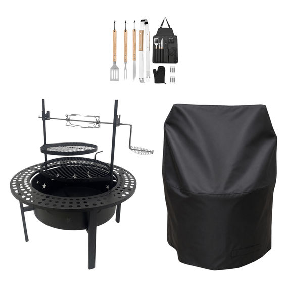 BraaiBoss 60cm Mega Fire Pit & Braai Grill with Rotisserie Spit, Swing ...