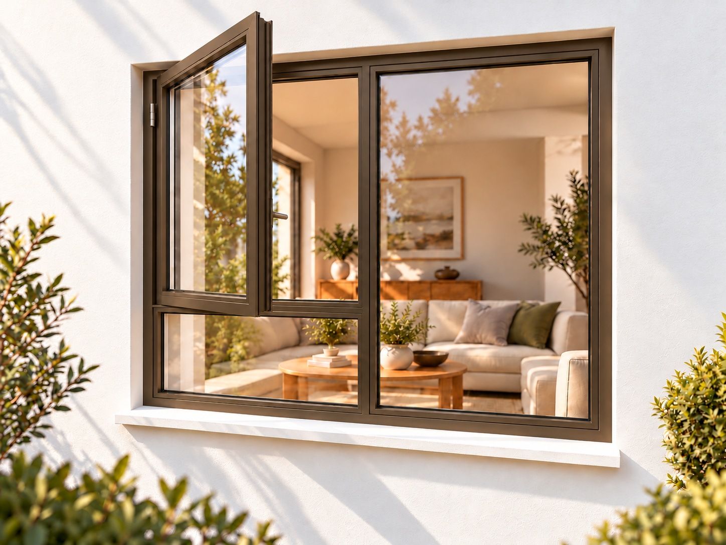 Kenzo Premium Side-Hung Aluminium Window - Bronze, 1200 1500 mm, Left Side Opener with Fixed Bottom Pane