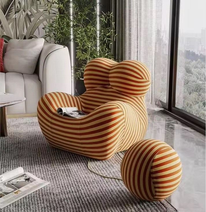 Luxury Lifestyle Striped Lounge Chair with Ottoman