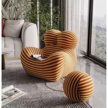 Luxury Lifestyle Striped Lounge Chair with Ottoman