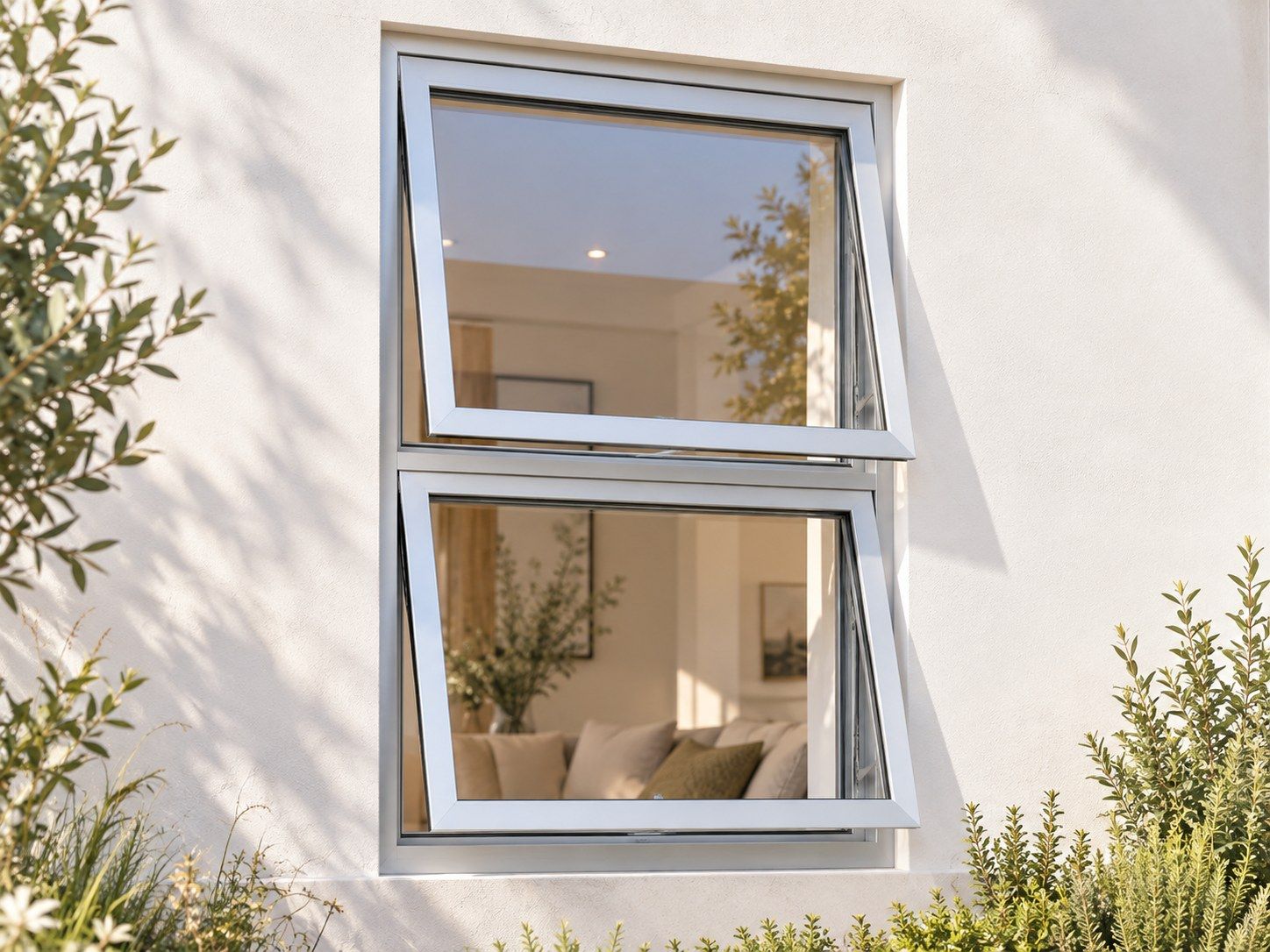 Kenzo Premium Top-Hung Aluminium Window - Silver, 900 1200 mm, Two Stacked Openers, Clear Glass