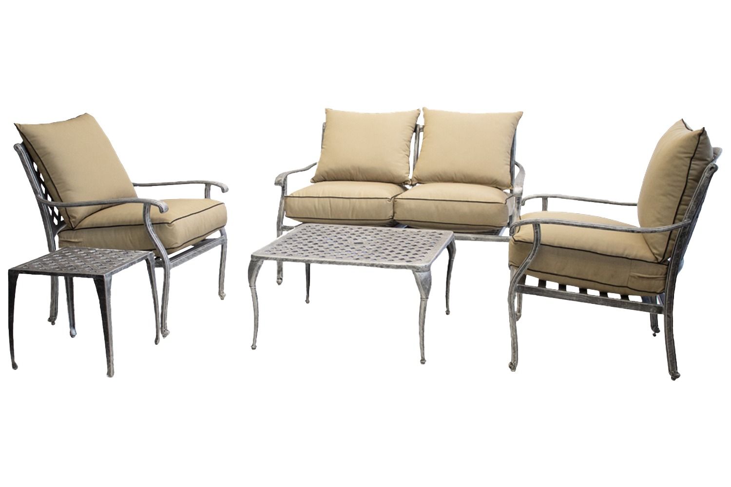 Aluminium Lounge Set 5-Piece 4-Seater (Silver, Beige Cushions)