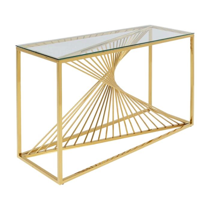 Gold Elegant Console Table With Glass Top
