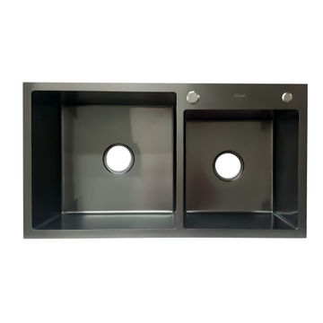 Sillago Desdemona Sqaure Double Bowl Kitchen Sink Charcoal