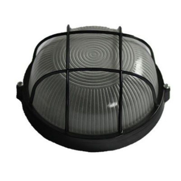 230VAC 12W Black LED Cage Bulkhead 6000K 240mm Dia. IP54
