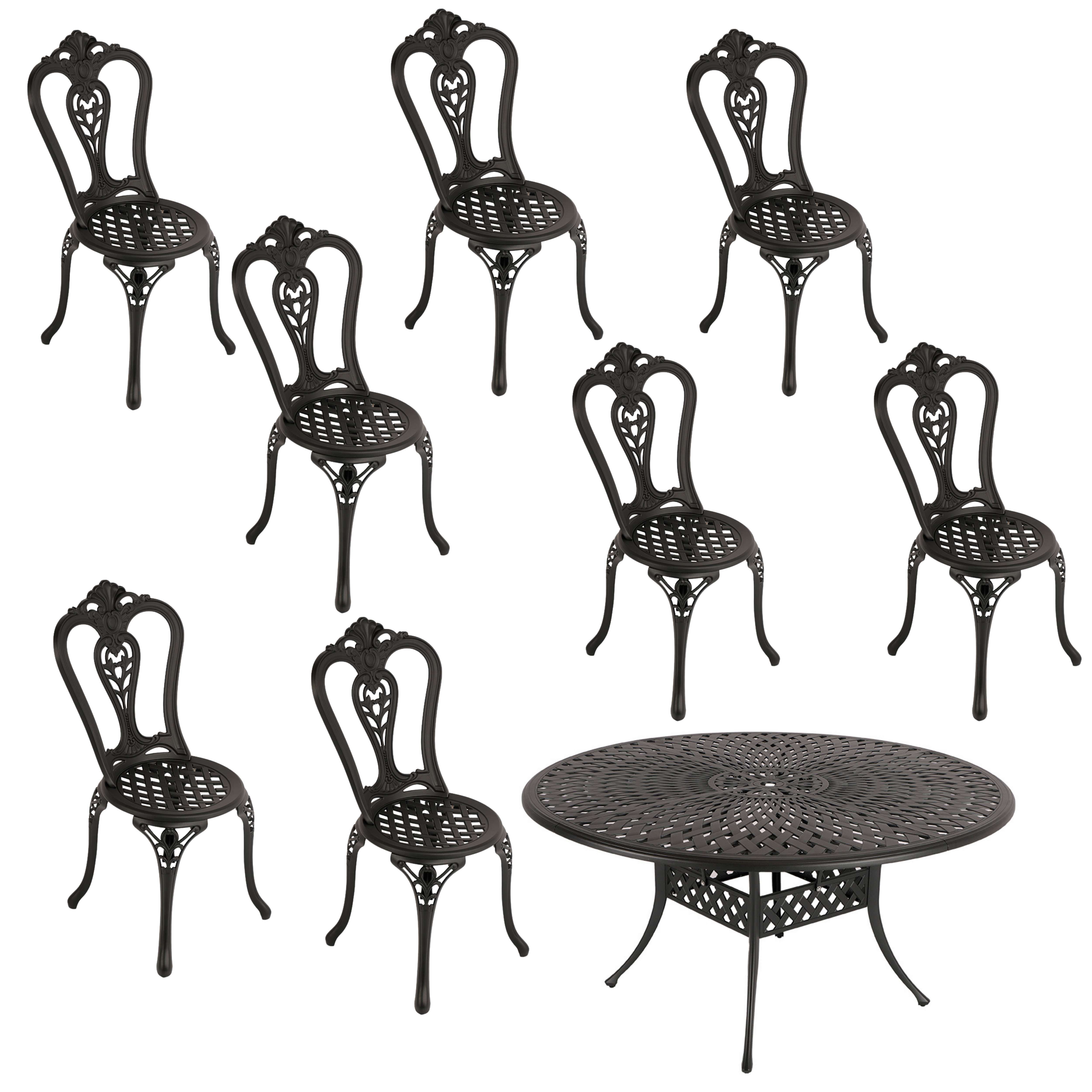 8 Seater - Victoria Aluminium Patio Set / Garden Furniture / Outdoor Dining Set     (8 Victoria Chairs with 154cm Round Lattice Table) - BLACK