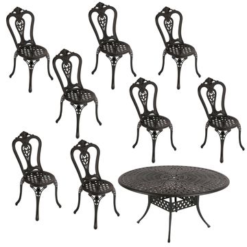 8 Seater - Victoria Aluminium Patio Set / Garden Furniture / Outdoor Dining Set     (8 Victoria Chairs with 154cm Round Lattice Table) - BLACK