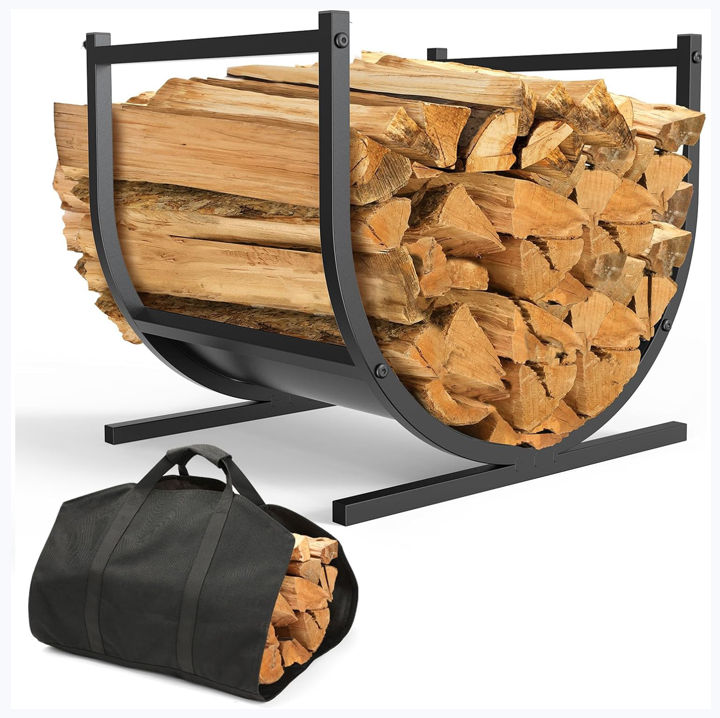 Steel Made Firewood Rack Log Holder With Wood Carrier 40 x 35 x 38cm