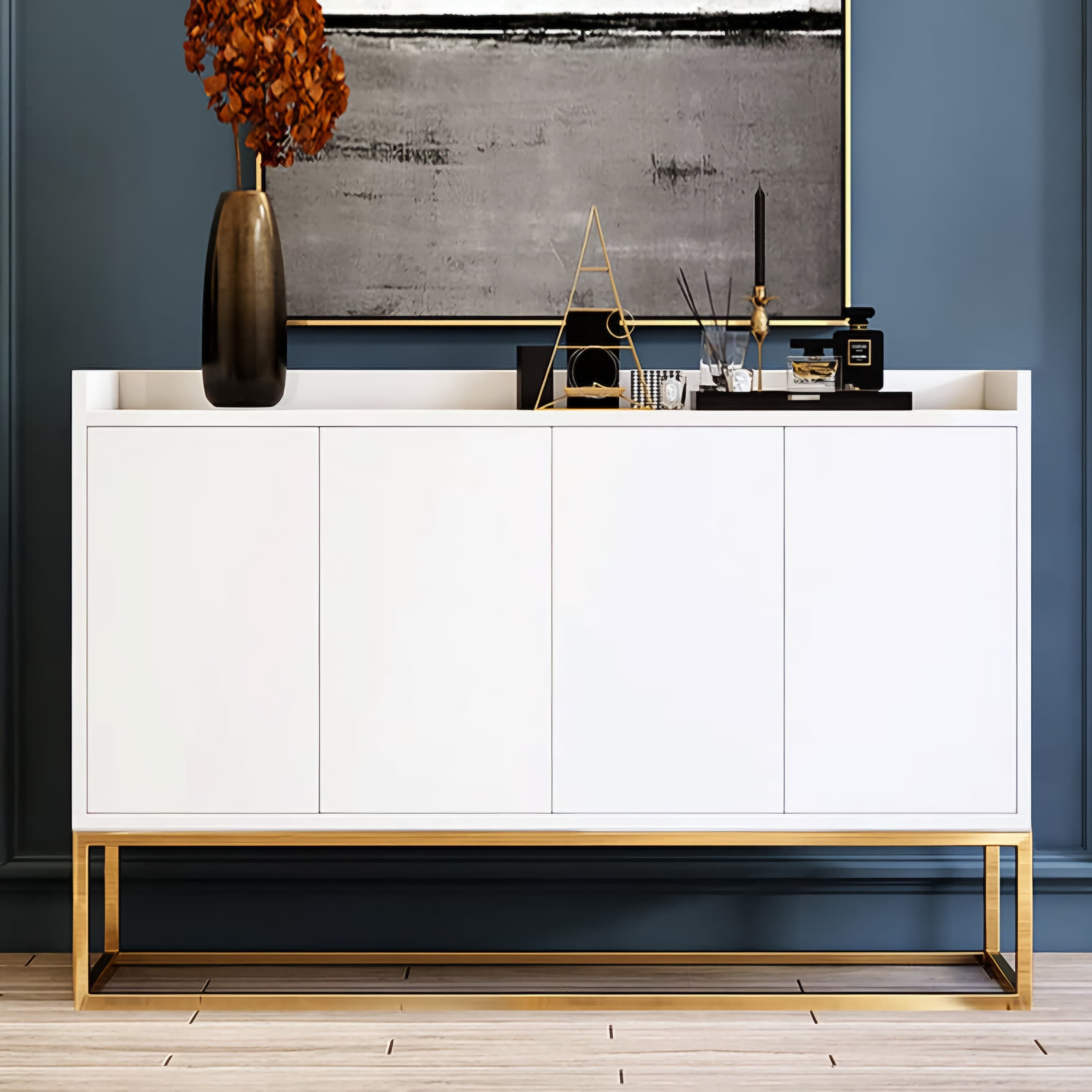 ZHi Modern White Sideboard- 4 Doors
