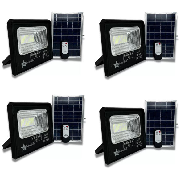 IK-50W IP67 Solar Rechargeable Flood Light - Pack of 4
