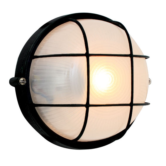 Eurolux Round Small Grid Outdoor Bulkhead 180mm Black