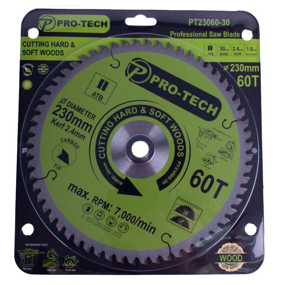 Pro-Tech - Saw Blade Tct 230 x 2.4 x 30 x 60T Wood Prof.