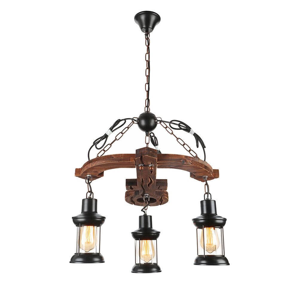 Anchor Style Iron - Wood and Glass Pendant Light FS-CD3 - EMS