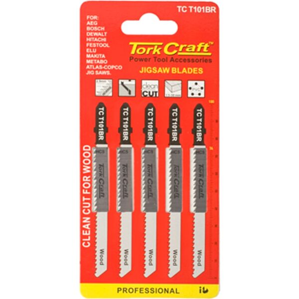 T-Shank Jigsaw Blade Reverse Tooth 2.5Mm 10Tpi 100Mm Wood 5Pc