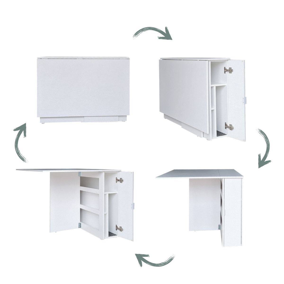 SpaceSave Folding Console Storage Table with Chair Compartment - White