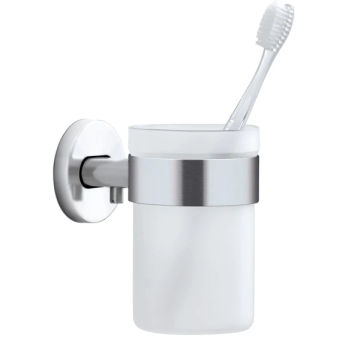 Toothbrush Glass Wall-Mounted with Matt Stainless-Steel Holder - Blomus Germany - AREO