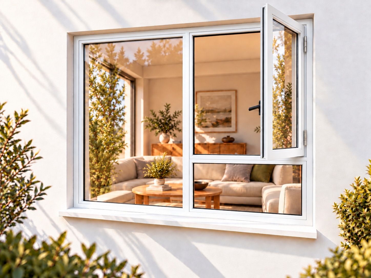 Kenzo Premium Side-Hung Aluminium Window - White, 1200 1800 mm, Right Side Opener with Fixed Bottom Pane