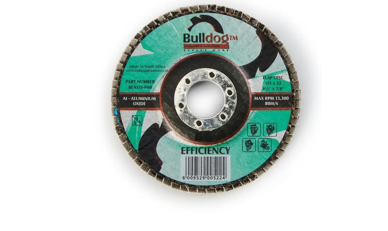 Bulldog Flap Disc, Efficiency, Angled, Alox, P40, 115mm x 22mm (4 pack) BY WOODLY
