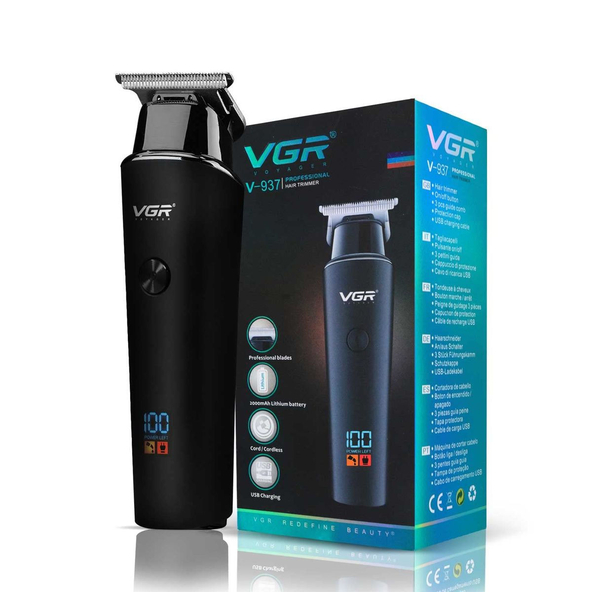 VGR rechargeable usb hair trimmer with power display