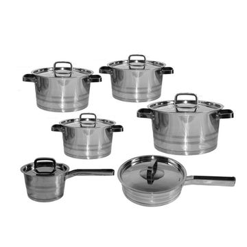 12 Piece Thermal Bottom Stainless Steel Cookware Set - Bruised Silver Trim