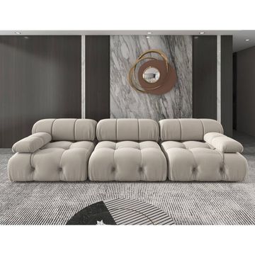 Phillips 3 Seater Sofa -Beige -Velvet