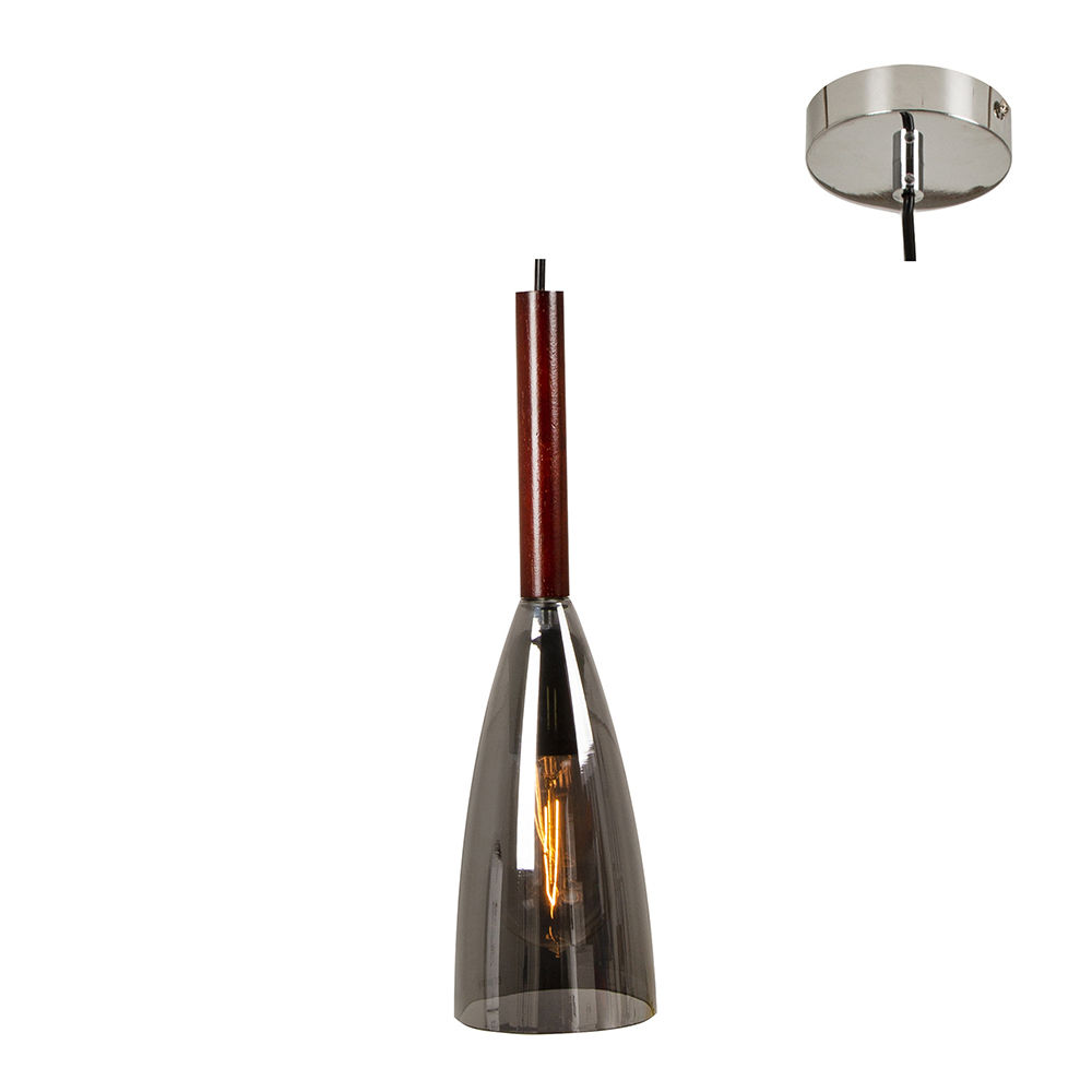 Eurolux - Pendant - 100mm - Dark Wood and Smokey Glass