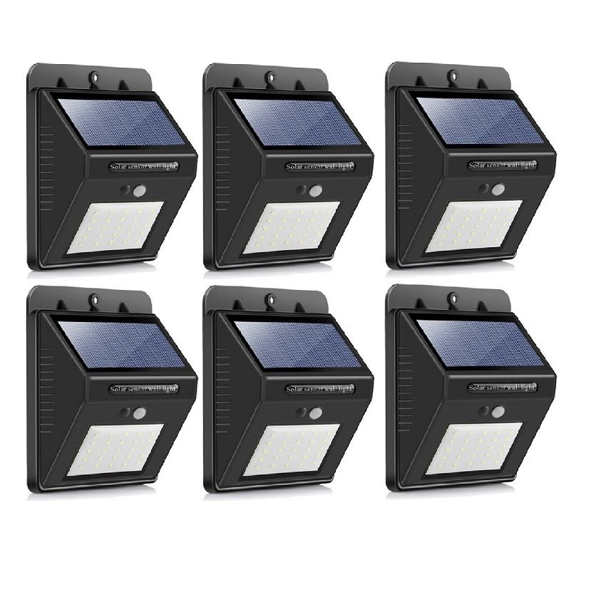 SQI. 25 Led Solar Powered LED Wall Light with Dim mode, PIR sensor+Night sensor Pack 6