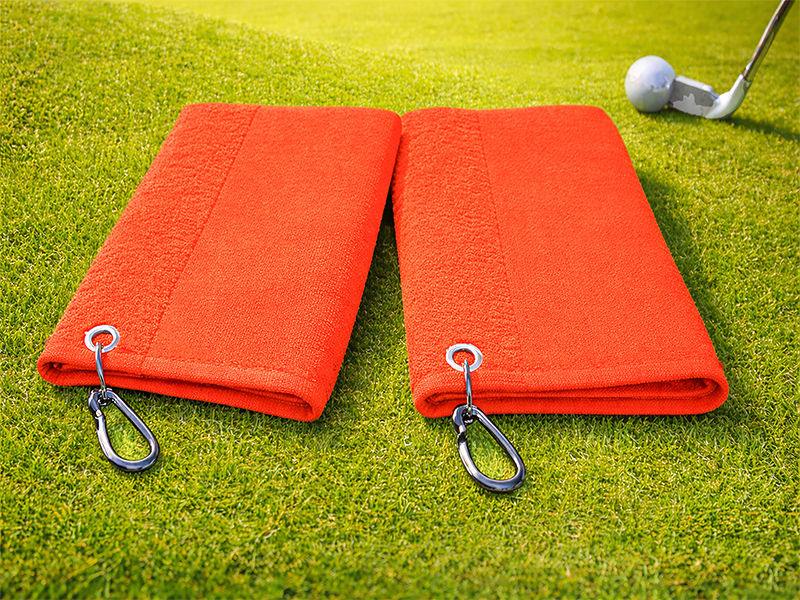 Velour Golf Towel - 100% Cotton, Brandable, Ball & Club Cleaning, Premium - Vibrant Orange(2pc Pack)