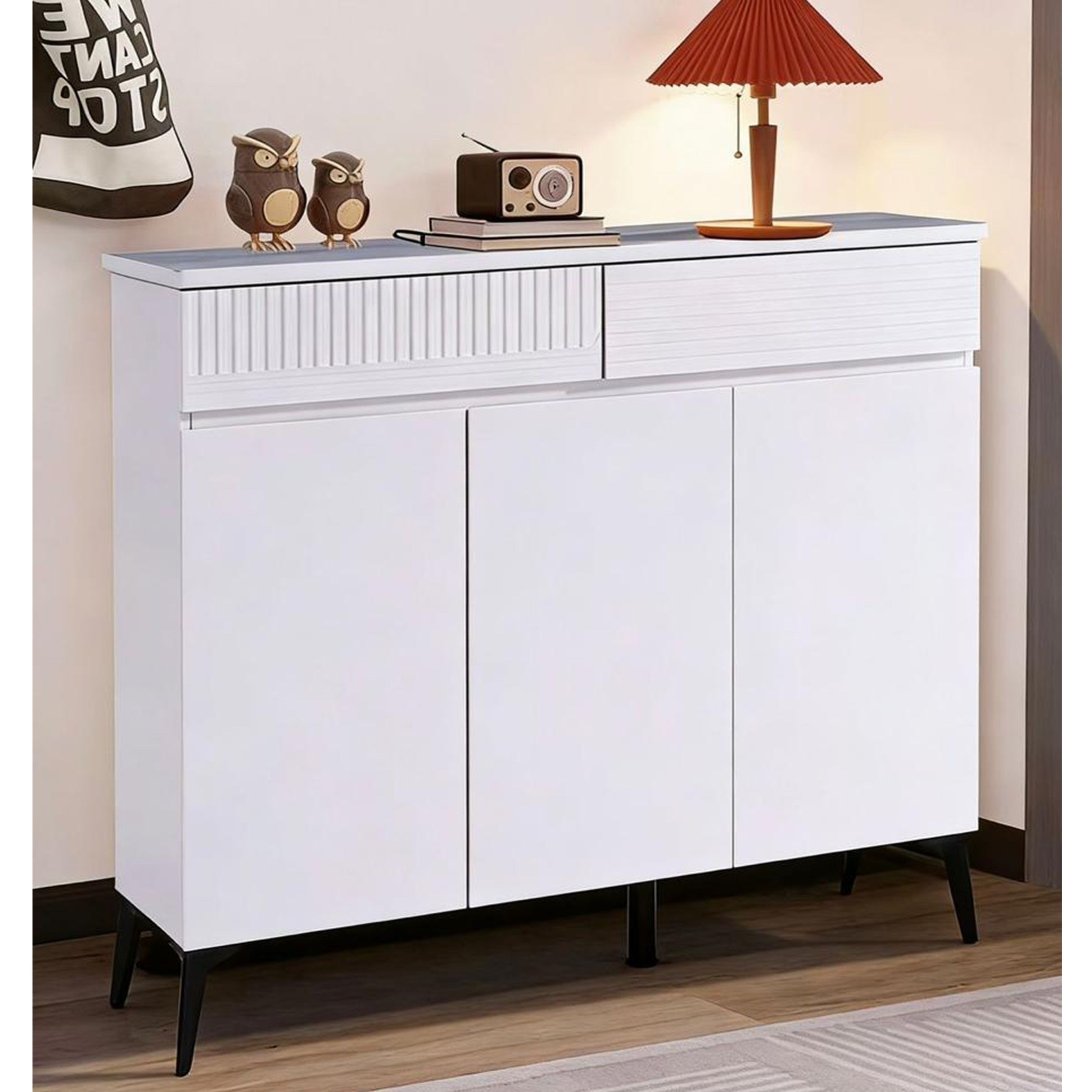 Madiega Furniture - White Modern Slim‑Leg Three‑Door Storage Cabinet
