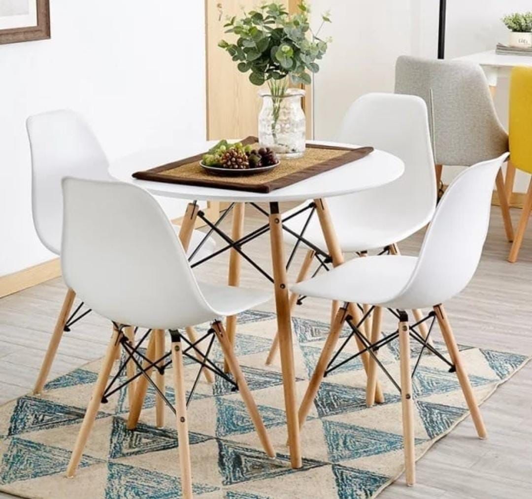 EFURN- Emma 4 seater wooden legs dining set White