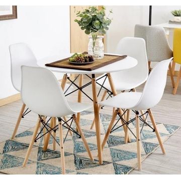 EFURN- Emma 4 seater wooden legs dining set White