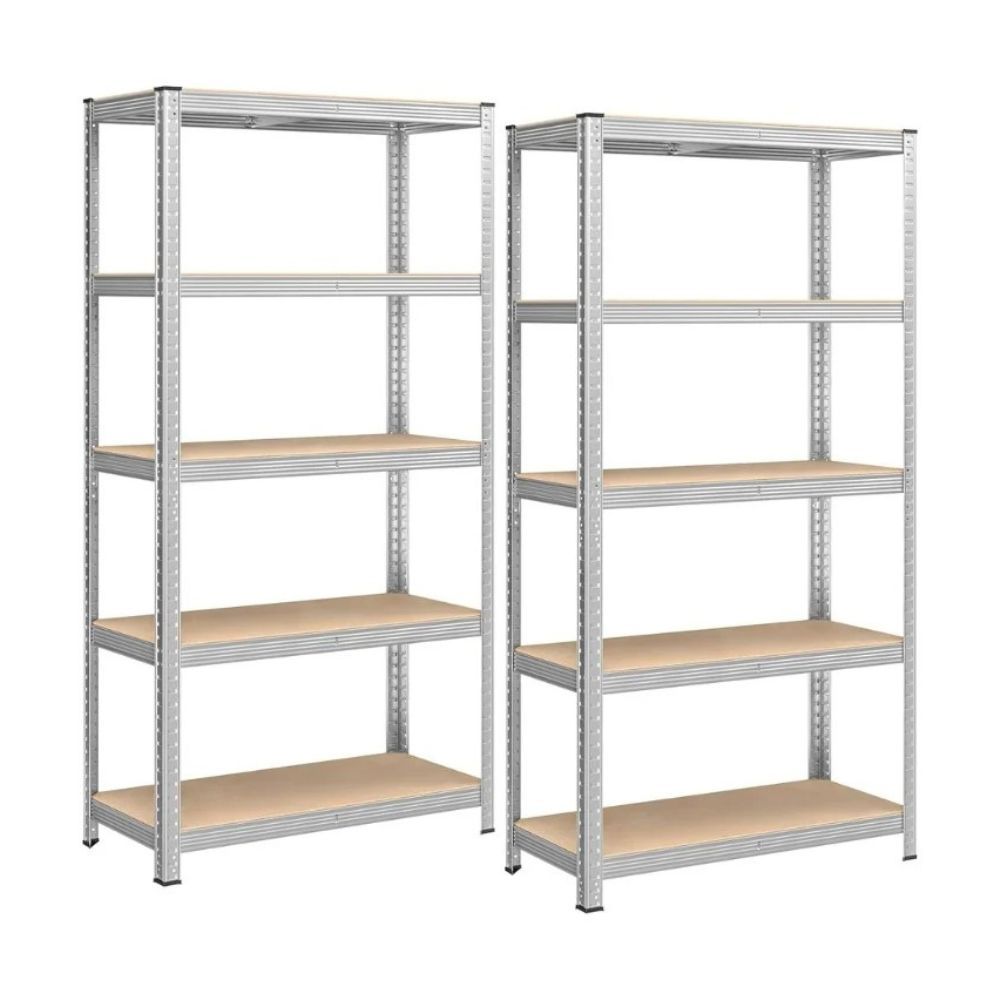 Bragg Heavy-Duty 5-Tier Industrial Steel Storage Shelves (Set of 2), Silver