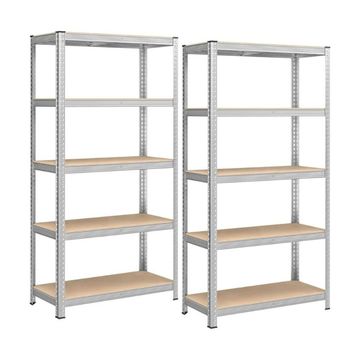 Bragg Heavy-Duty 5-Tier Industrial Steel Storage Shelves (Set of 2), Silver